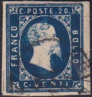 BA26_264 - 1851 - I emissione c. 20 azzurro vivo I tiratura usato con c.s. con ore di Novara nel 1856 (2e).