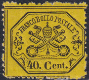 BA26_265 - 1868 - III emissione c. 40 giallo intenso aranciato nuovo con gomma integra, rarità! (29d).
