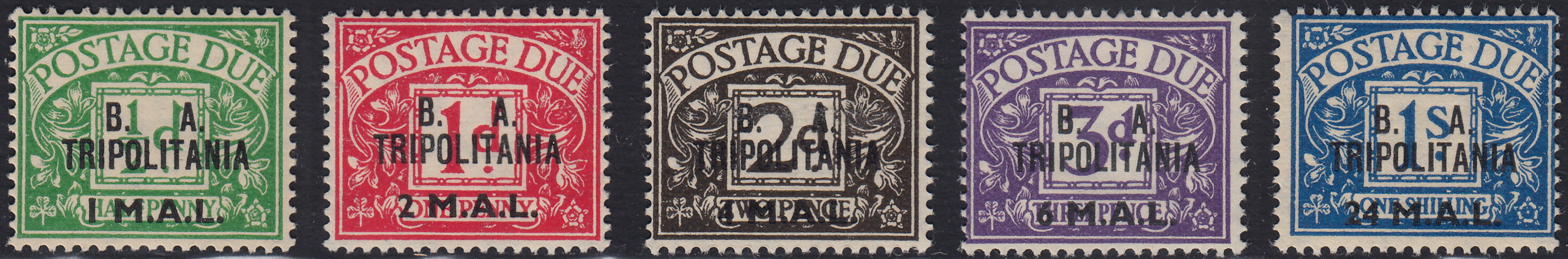 BO24_53 1950 - Überdruckte britische Steuermarken B. A. Tripolitanien, postfrisch mit Originalgummi (6/10)