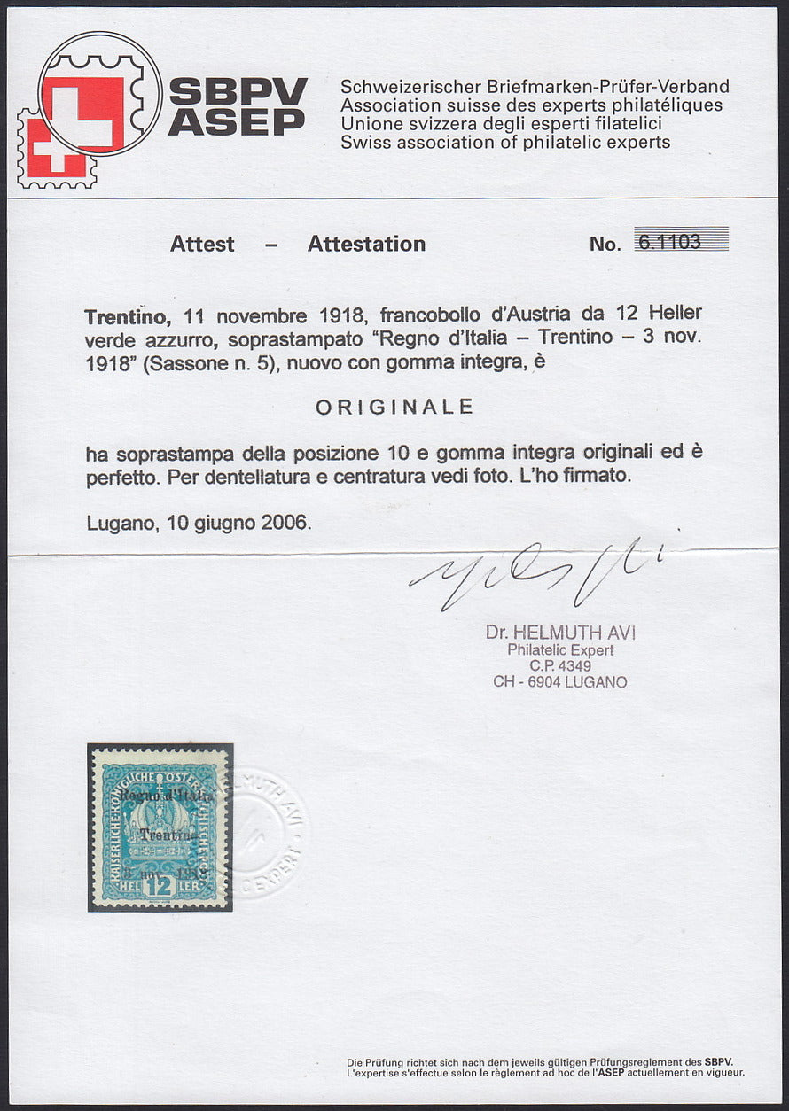 BA26_278 - 1918 - Francobolli d'Austria soprastampati "Regno d'Italia / Trentino / 8 nov. 1918", serie completa di 17 valori nuovi gomma integra (1/17)