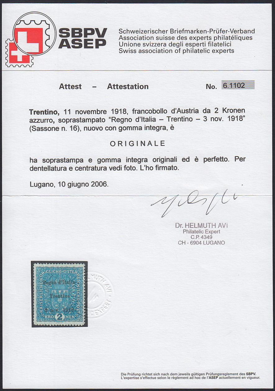 BA26_278 - 1918 - Francobolli d'Austria soprastampati "Regno d'Italia / Trentino / 8 nov. 1918", serie completa di 17 valori nuovi gomma integra (1/17)