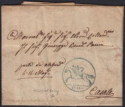 BA26_2 - 1819 - Cavallini, emissione provvisoria c. 15 azzurro su documento usato in piena validità postale da Alessandria per Casale 14/5/19 (1)