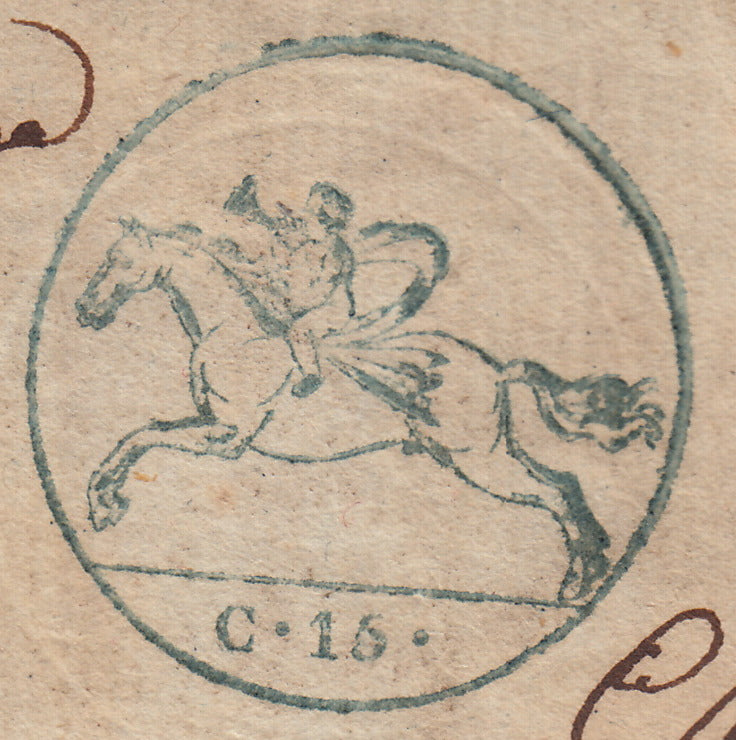 BA26_2 - 1819 - Cavallini, emissione provvisoria c. 15 azzurro su documento usato in piena validità postale da Alessandria per Casale 14/5/19 (1)