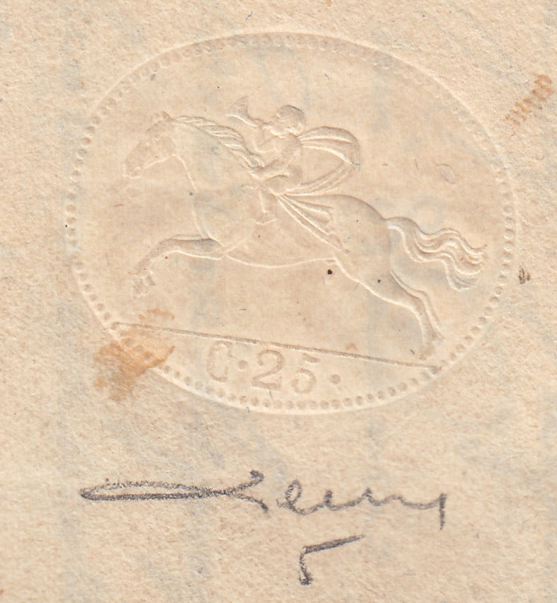 BA26_3 - 1820 - Cavallini, emissione definitiva c. 25 a secco (senza piega) su lettera da Chieri per Casale 4/10/22 (5)