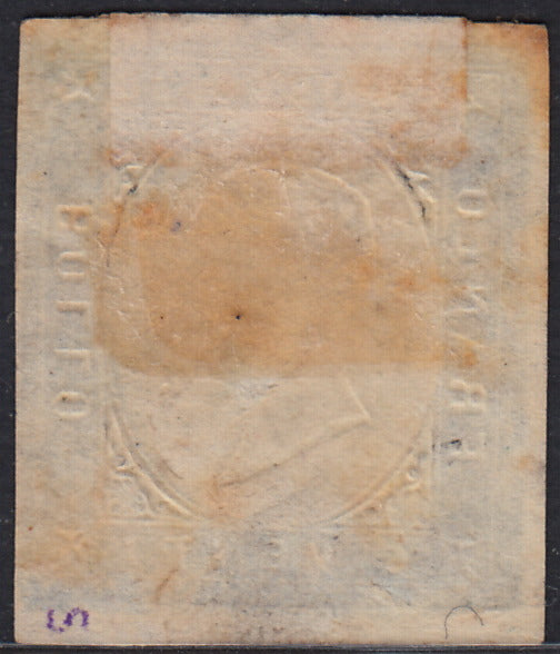 1860 - 1/2 tornese azul oscuro llamado "Croce di Savoia" utilizado en el periódico IL PAESE del 1/1/1861 (16b)
