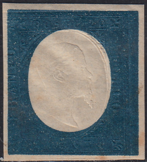 1860 - 1/2 tornese azul oscuro llamado "Croce di Savoia" utilizado en el periódico IL PAESE del 1/1/1861 (16b)
