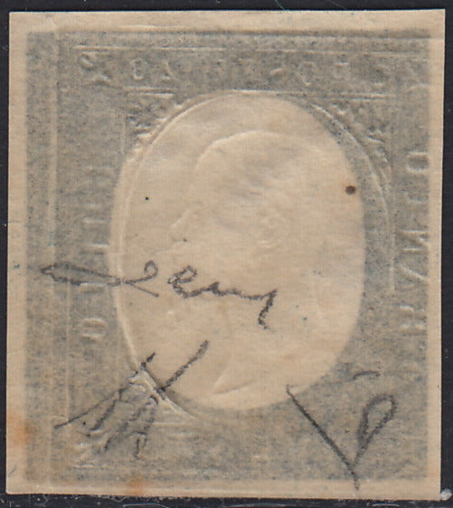 1860 - 1/2 tornese azul oscuro llamado "Croce di Savoia" utilizado en el periódico IL PAESE del 1/1/1861 (16b)