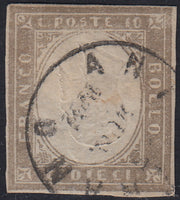 BA26_57 - 1861 - IV emissione c.10 grigio bistro chiaro I tavola effigie capovolta usato (14Cc).