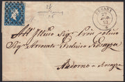 BA26_5 - 1852 - I emissione c. 20 azzurro chiaro su lettera spedita da Desana per Andorno 29/8/52 (2f, p.ti 6)