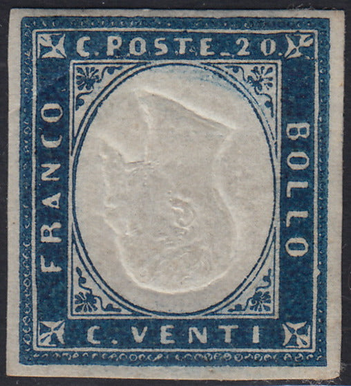 1860 - 1/2 tornese azul oscuro llamado "Croce di Savoia" utilizado en el periódico IL PAESE del 1/1/1861 (16b)