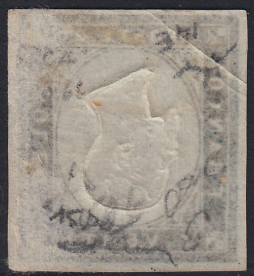 1860 - 1/2 tornese azul oscuro llamado "Croce di Savoia" utilizado en el periódico IL PAESE del 1/1/1861 (16b)