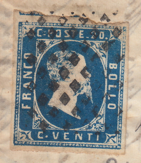 BA26_6 - 1853 - I emissione c. 20 azzurro su lettera spedita da Novara per Alagna 7/3/53 (2)