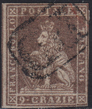 BA26_72 - 1859 - Leone di Marzocco, 9 crazie bruno lillaceo su carta bianca e fiigrana linee ondulate usato (16)