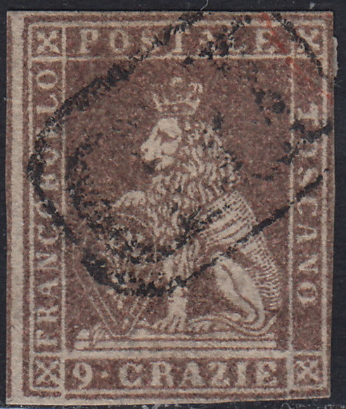 BA26_72 - 1859 - Leone di Marzocco, 9 crazie bruno lillaceo su carta bianca e fiigrana linee ondulate usato (16)