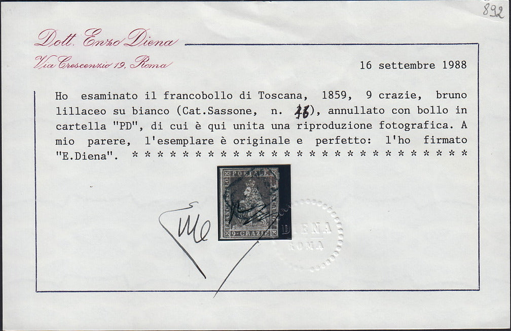 BA26_72 - 1859 - Leone di Marzocco, 9 crazie bruno lillaceo su carta bianca e fiigrana linee ondulate usato (16)