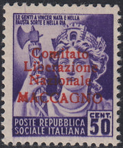 BA26_83 - 1945 - Maccagno, c. 50 violetto con soprastampa carminio "Comitato Liberazione Nazionale MACCAGNO" nuovo con gomma integra (3)