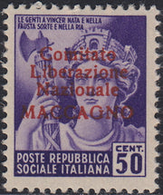 BA26_86 - 1945 - Maccagno, c. 50 violetto con soprastampa carminio "Comitato Liberazione Nazionale MACCAGNO" nuovo con gomma integra (3)