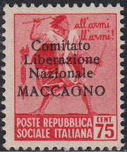 BA26_87 - 1945 - Maccagno, c. 75 rosa carminio con soprastampa nera "Comitato Liberazione Nazionale MACCAGNO" nuovo con gomma originale (4)