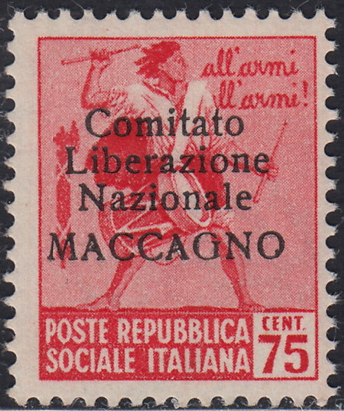 BA26_87 - 1945 - Maccagno, c. 75 rosa carminio con soprastampa nera "Comitato Liberazione Nazionale MACCAGNO" nuovo con gomma originale (4)