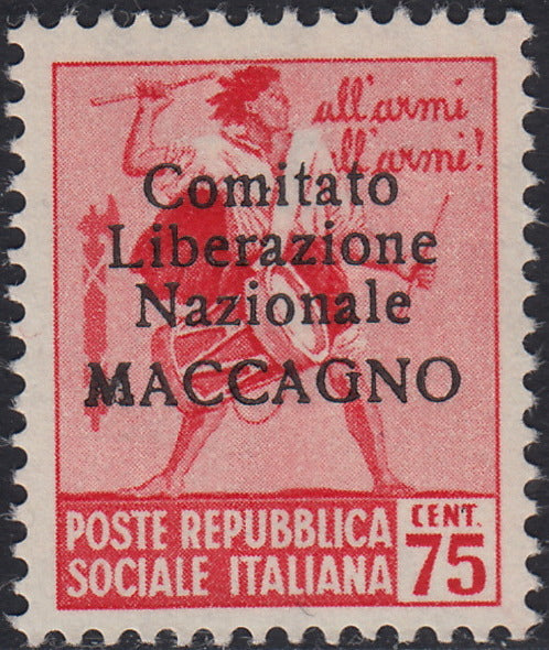 BA26_88 - 1945 - Maccagno, c. 75 rosa carminio con soprastampa nera "Comitato Liberazione Nazionale MACCAGNO" nuovo con gomma originale (4)