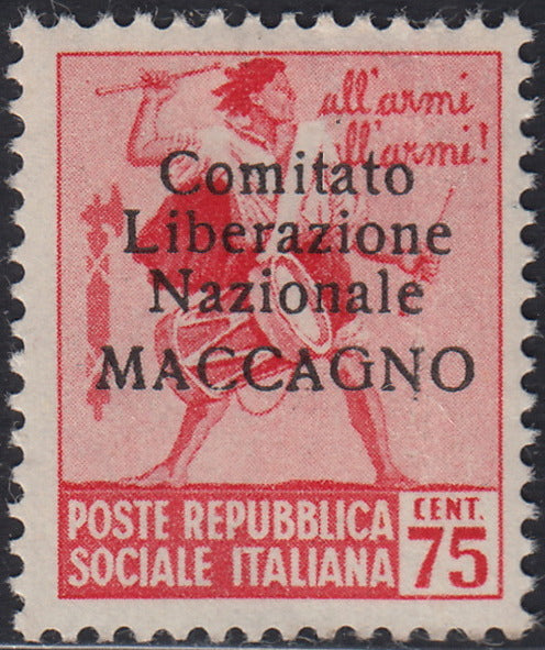 BA26_89 - 1945 - Maccagno, c. 75 rosa carminio con soprastampa nera "Comitato Liberazione Nazionale MACCAGNO" nuovo con gomma originale (4)