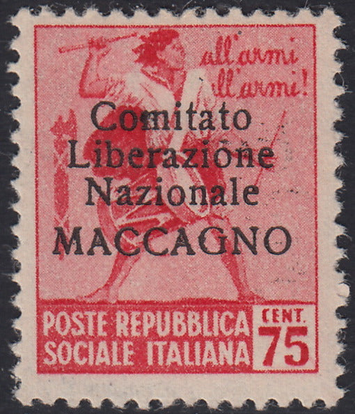 BA26_90 - 1945 - Maccagno, c. 75 rosa carminio con soprastampa nera "Comitato Liberazione Nazionale MACCAGNO" nuovo con gomma integra (4)