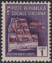 BA26_91 - 1945 - Maccagno, L. 1 violetto con soprastampa carminio "Comitato Liberazione Nazionale MACCAGNO" nuovo con gomma integra (5)