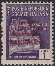 BA26_92 - 1945 - Maccagno, L. 1 violetto con soprastampa carminio "Comitato Liberazione Nazionale MACCAGNO" nuovo con gomma integra (5)