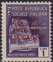 BA26_95 - 1945 - Maccagno, L. 1 violetto con soprastampa carminio "Comitato Liberazione Nazionale MACCAGNO" nuovo con gomma integra (5)
