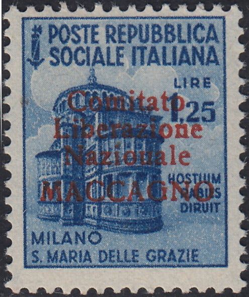 BA26_99 - 1945 - Maccagno, L. 1,25 azzurro con soprastampa carminio "Comitato Liberazione Nazionale MACCAGNO" nuovo con gomma integra (6)