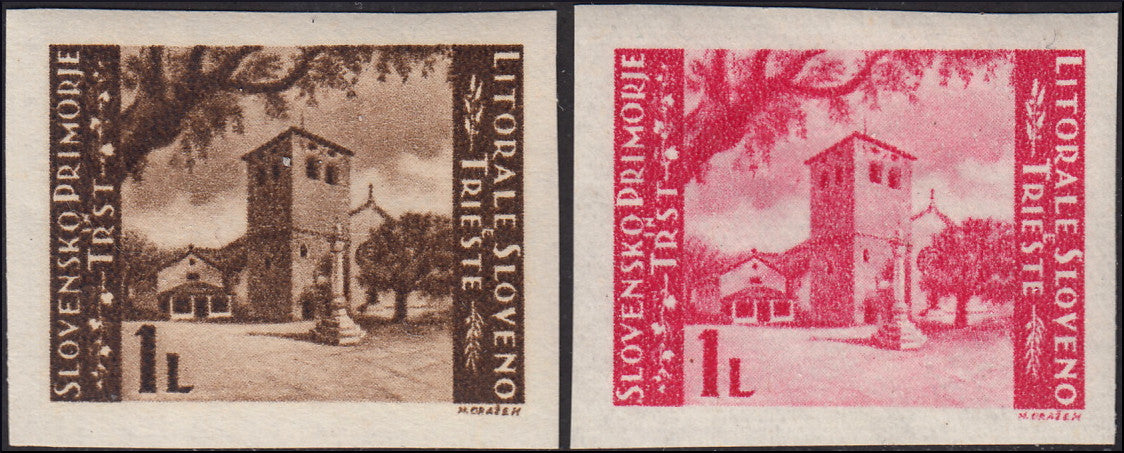 BM19_79 - 1946 - Emissione Bilingue, emissione per Trieste, Cattedrale di San Giusto, non dentellati e non emessi nuovi con gomma integra (60A, 60B)