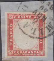 1860 - 1/2 dark blue tornese called "Croce di Savoia" used in the IL PAESE newspaper of 1/1/1861 (16b)