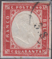 1860 - 1/2 dark blue tornese called "Croce di Savoia" used in the IL PAESE newspaper of 1/1/1861 (16b)