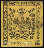 BO17_96 - 1852 - Aquila estense, emissione senza punto dopo la cifra, c. 15 giallo usato (3)