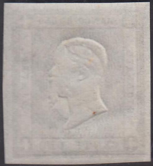 BO21_58 - 1861 - Stampati, c. 1 grigio nero esemplare senza cifra ma con impressione dell'effigie sovrana nuovo con gomma integra, così detto "sperimentale" (19S).