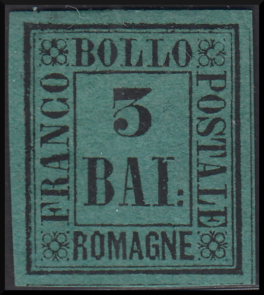 BO22_80 - 1859 - Cifra in un rettangolo 3 baj verde scuro nuovo con gomma originale (4)