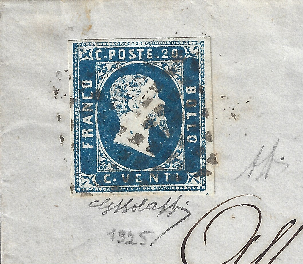 BO23-3 1853 - Letter sent from Turin to Penna di San Remo franked with c. 20 light blue IV carryover, splendid (2)