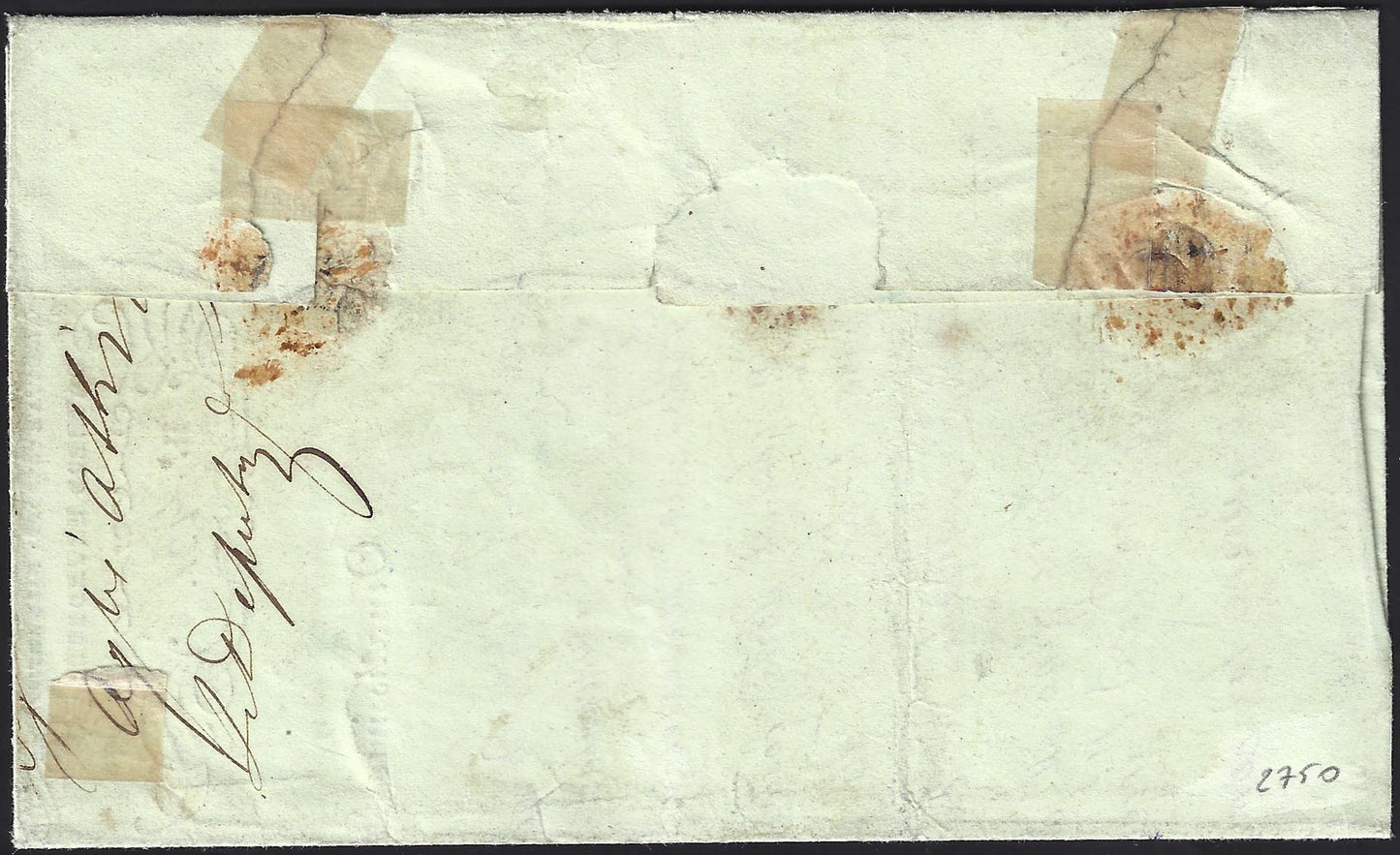 BO23-6 1859 - Lettera Assicurata spedita da Macerata per Osimo affrancata con 1/2 baj grigio azzurrastro + 1 baj verde grigio striscia di 4 (1a+2)