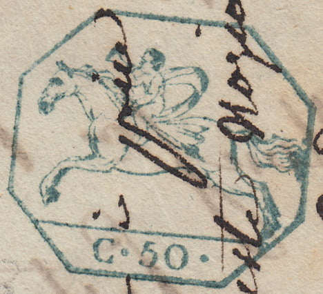 BO24_14 - 1821 - Cavallini, emissione provvisoria c. 50 azzurro all'interno di documento spedito da Torino per Carmagnola 30/3/1821 (3)