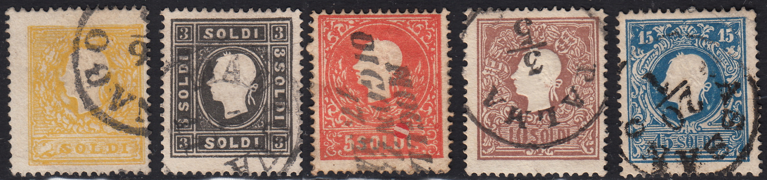 I issue, c. 5 ocher yellow with reversed counterprint, used (13)