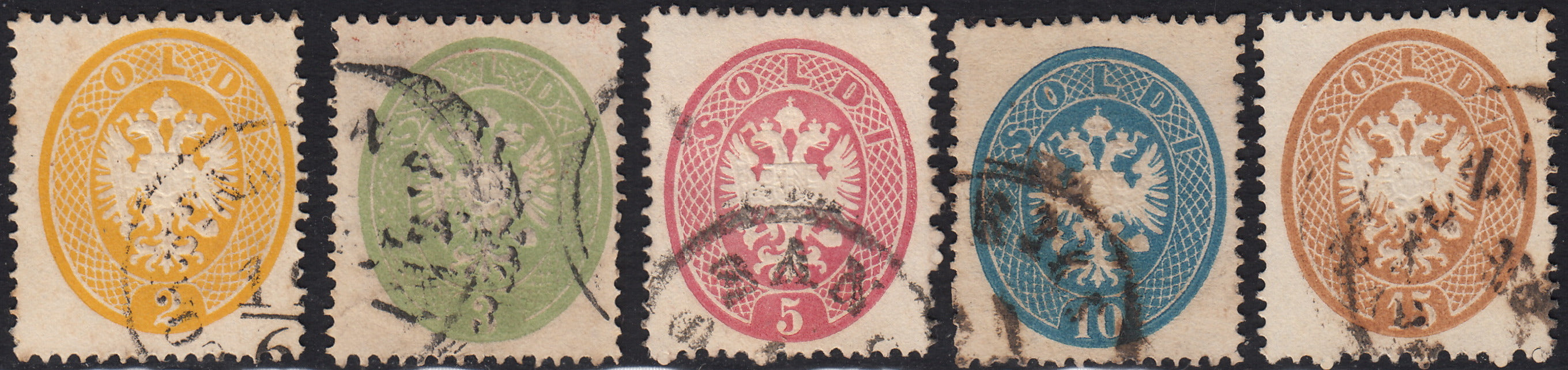 I issue, c. 5 ocher yellow with reversed counterprint, used (13)