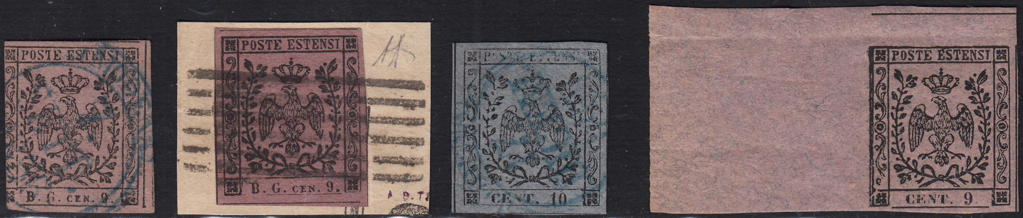 1852 - Duchy of Modena issue with dot after the figure, c. 10 new pink rubber intact (9)