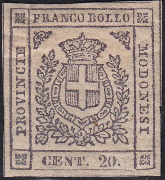 BO24_259_5 - 1859 - Scudo di Savoia sormontato da corona reale,c.20 lilla nuovo con gomma (15a)