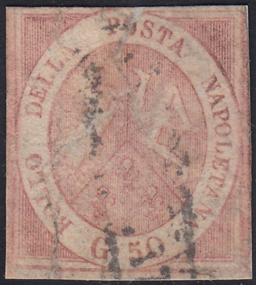 BO24_272 - 1858 - Stemma delle Due Sicilie, 50 grana rosa carminio chiaro usato (14b)