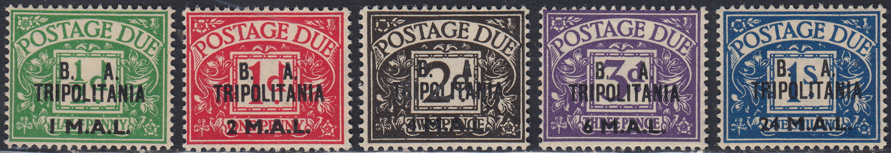 BO24_53 1950 - Segnatasse di Gran Bretagna soprastampate B. A. Tripolitania nuove con gomma integra (6/10)