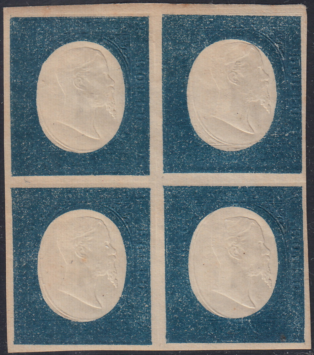 0104-19 - 1854 - III issue c. 40 brick red, II composition (Not Issued) without raised inscriptions and with the sole impression of the sovereign effigy new intact rubber (12c)