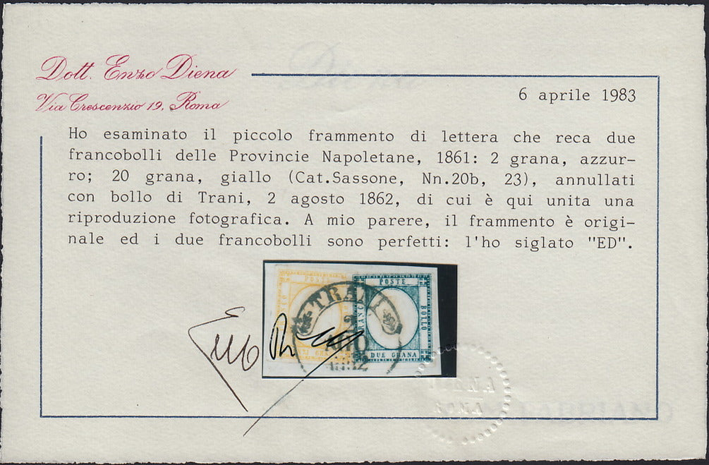 1861 - 1 black grain, copy with triple effigy, new with original rubber (19 AD). Cardillo certificate.
