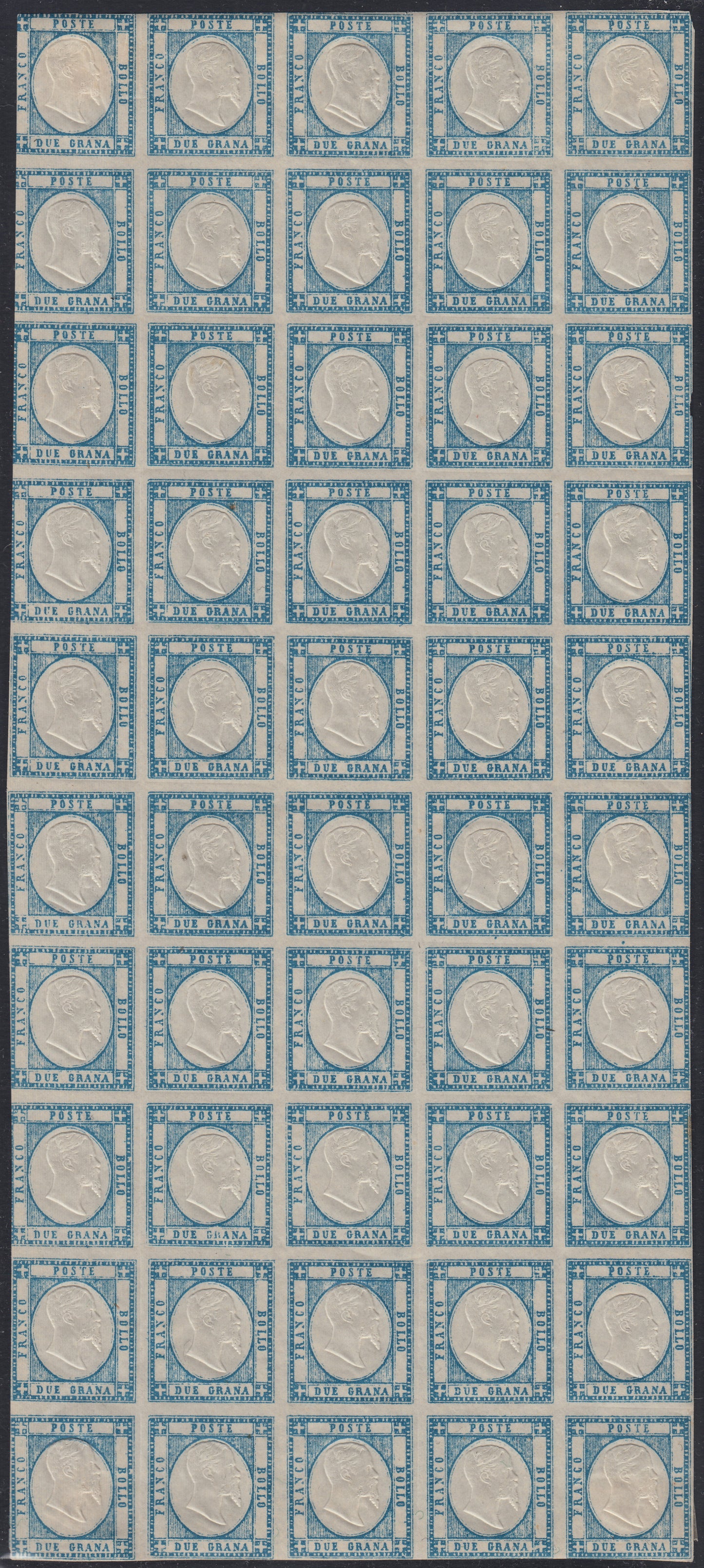 PN230 - 1861 - Neapolitan Provinces, 2 blue grain complete sheet of 50 copies, new with gum (20b)