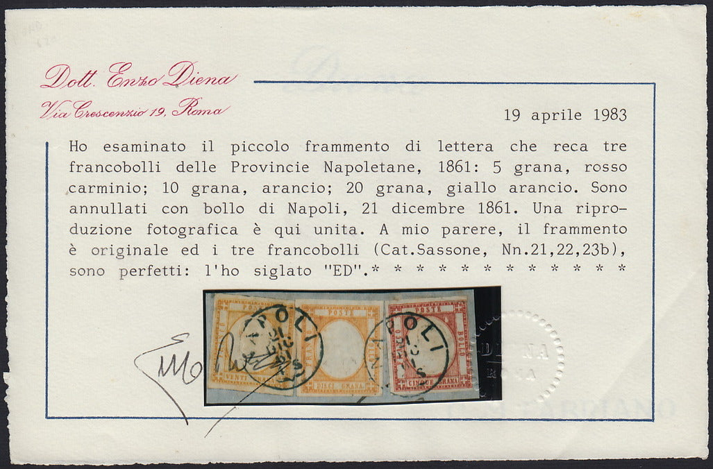 1861 - 1 black grain, copy with triple effigy, new with original rubber (19 AD). Cardillo certificate.