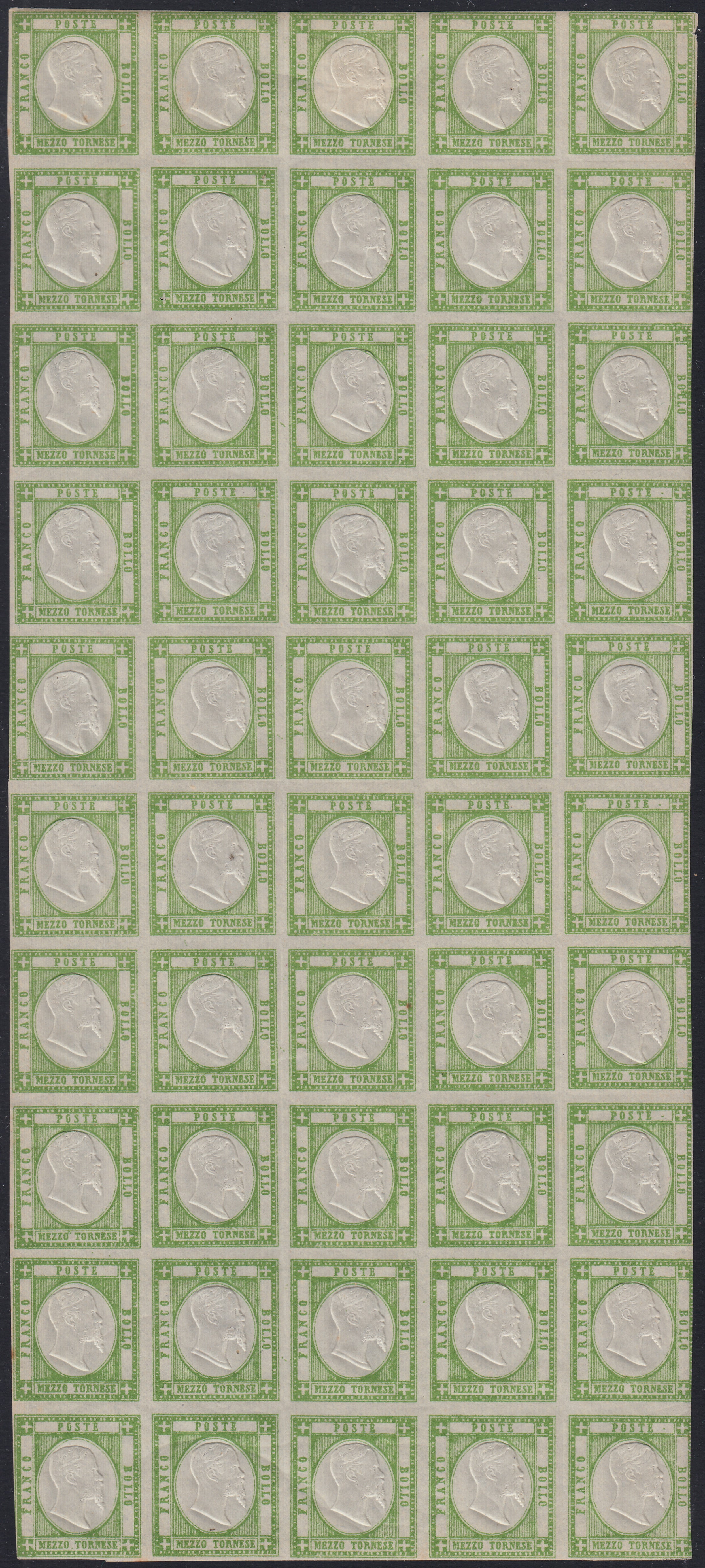 F18-196 - 1861 - Neapolitan Provinces, 1/2 tornese green complete sheet of 50 copies new with rubber (17)